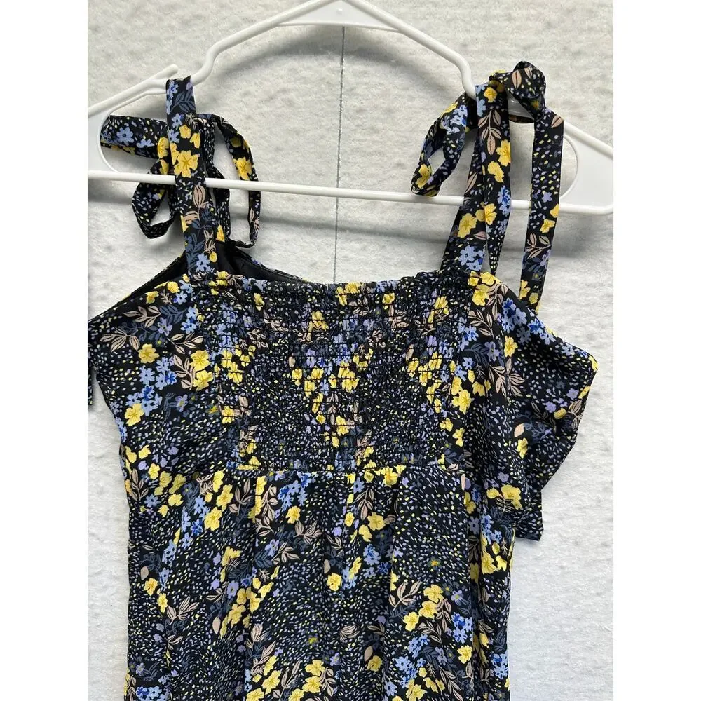 Jun & Ivy Dress Med Smocked Sun Dress Sundress Lined Tie Straps Boho Fairy Beach - Picture 9 of 12